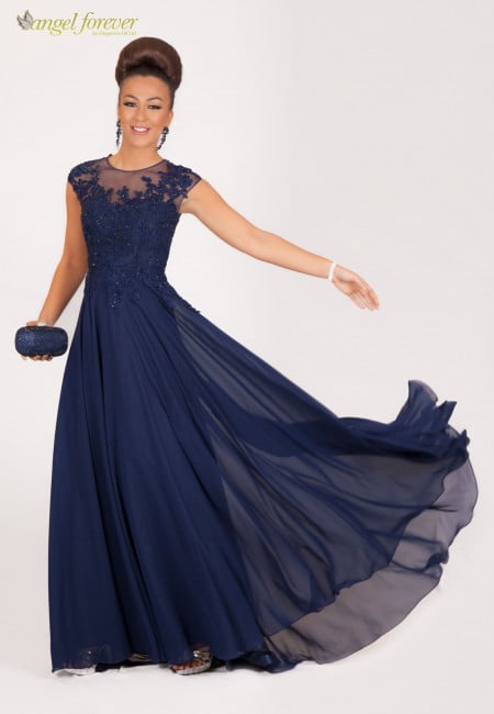Angel Forever Navy Chiffon and Lace Prom Dress / Evening Dress